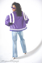 Load image into Gallery viewer, Violet vortex Varsity Jacket