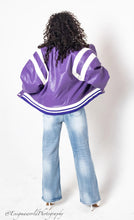 Load image into Gallery viewer, Violet vortex Varsity Jacket