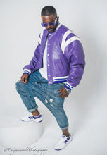 Load image into Gallery viewer, Violet vortex Varsity Jacket