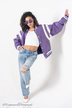 Load image into Gallery viewer, Violet vortex Varsity Jacket