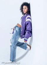 Load image into Gallery viewer, Violet vortex Varsity Jacket