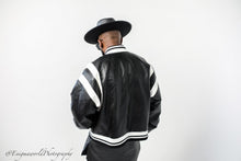 Load image into Gallery viewer, Black and white Vortex varsity Jacket
