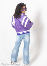 Load image into Gallery viewer, Violet vortex Varsity Jacket
