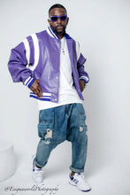 Load image into Gallery viewer, Violet vortex Varsity Jacket
