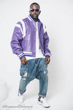 Load image into Gallery viewer, Violet vortex Varsity Jacket
