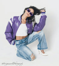 Load image into Gallery viewer, Violet vortex Varsity Jacket
