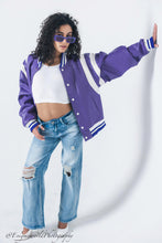 Load image into Gallery viewer, Violet vortex Varsity Jacket
