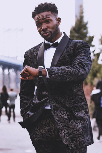 Mr.Toliver Black & Gold Suede Suit - Pcambry