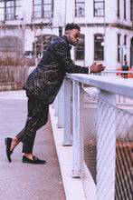 Load image into Gallery viewer, Mr.Toliver Black &amp; Gold Suede Suit - Pcambry
